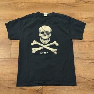 VTG Aruba Skull Bones Pirate Adult Large Shirt Caribbean Ship Horror Scary Punk